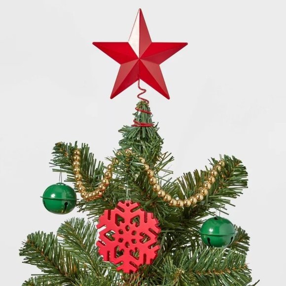 Wondershop 10ct Christmas Tree Ornament Set Red Star Green Bells Gold Garland - Picture 2 of 3